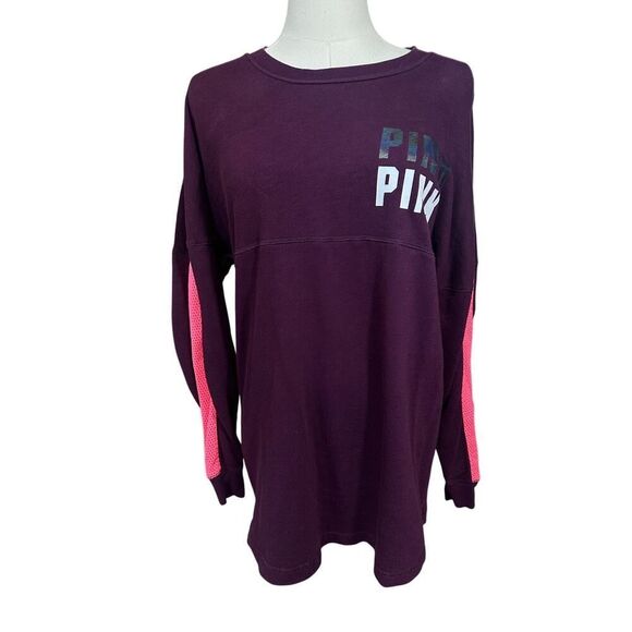 Victoria’s Secret PINK Y2K Holographic Foil Spell Out Crew Neck Pullover XS EUC - Picture 3 of 15